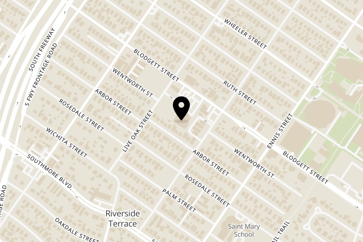 Map showing the location of Saruzzo's New York Pizzeria on 2616 Blodgett St in Houston